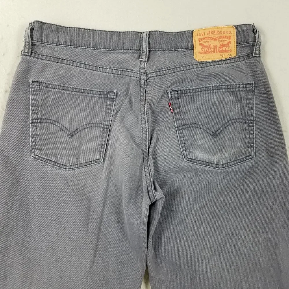 Levis 514 Jeans Mens 34x32 Gray Straight Leg Stretch Denim‎ Distressed Worn